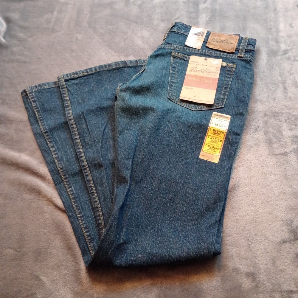 Levi Strauss Signature Jeans Low Rise Flare Size 7 Dark Blue Stretch Slim‎ Fit